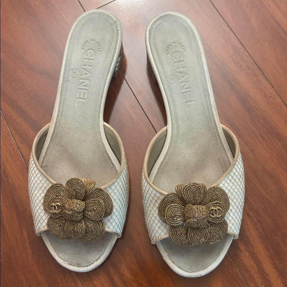 Chanel Size 38.5 Interlocking CC Logo Slides